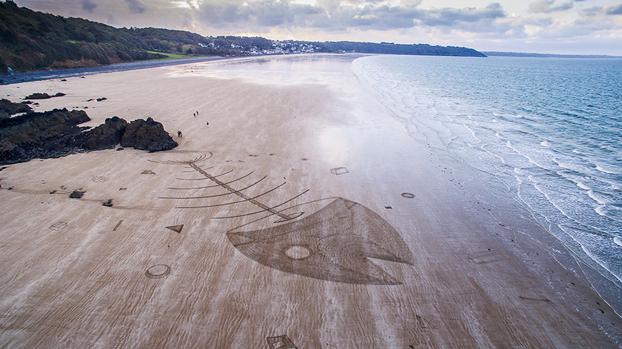 fishbone, arrête, poisson, st Brieuc, beach art, bretagne