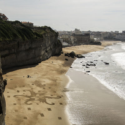 mandal, biarritz, palais impérial, roche percée, dougados, dessin sur le sable, sand drawing