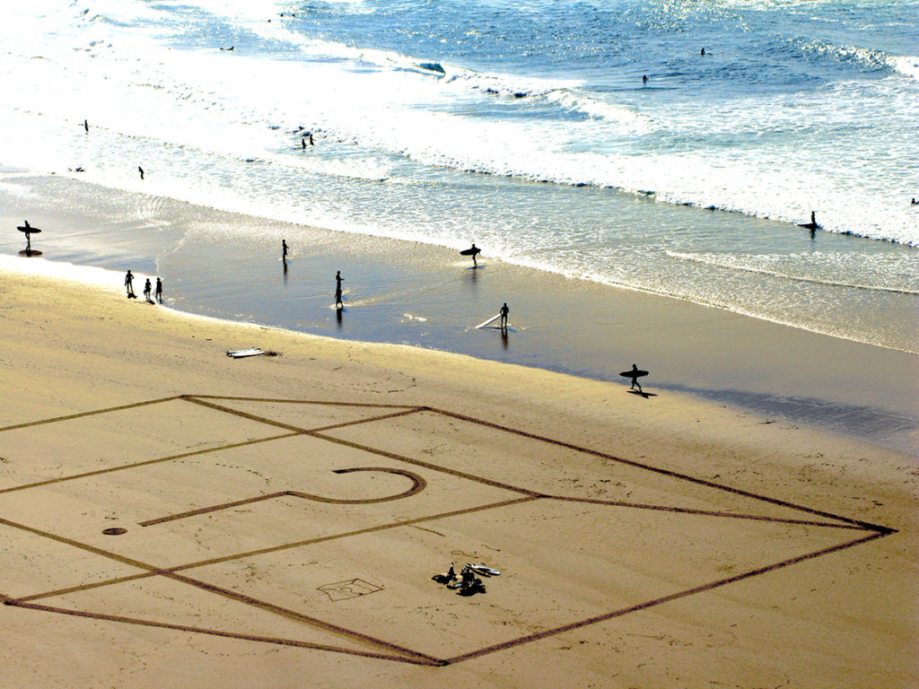 Dougados, biarritz, beach at, photographie d'art, tirage limité, dessin sur sable